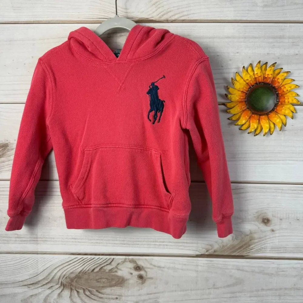 Kids Polo Ralph Lauren Hoodie Red Pony Logo Size 4T Fleece‎ Pullover